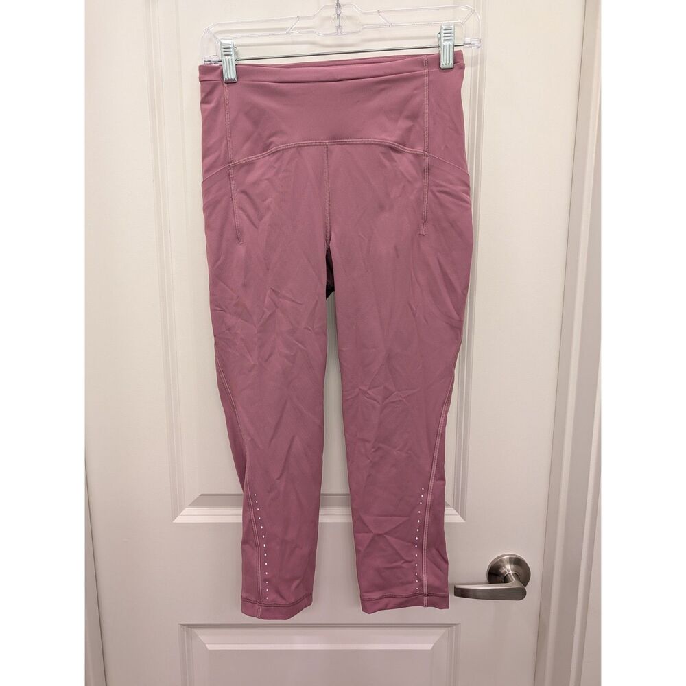 Lululemon Speed Up Crop Leggings Size 6 Pink Magenta Running Pockets Reflective